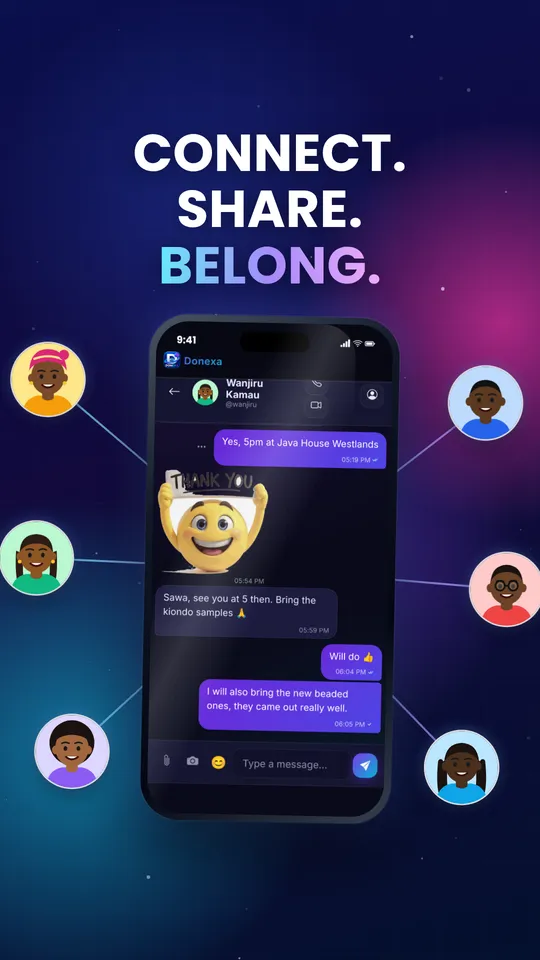 The Donexa app showing a chat on a phone